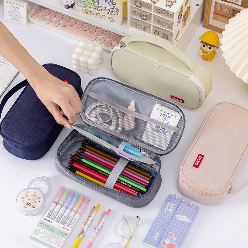 Q Liancheng Solid Color Simple Portable Pencil Bag Multi-layer Stationery Storage Bag Thickened Multifunctional Stationery Box
