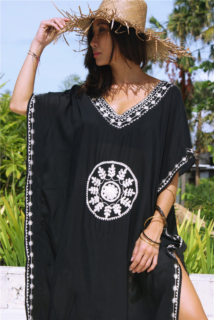 European and American Printed Loose plus size Beach Dress Long Gown Holiday dress Bikini Blouse Women's Sun Protection Clothing