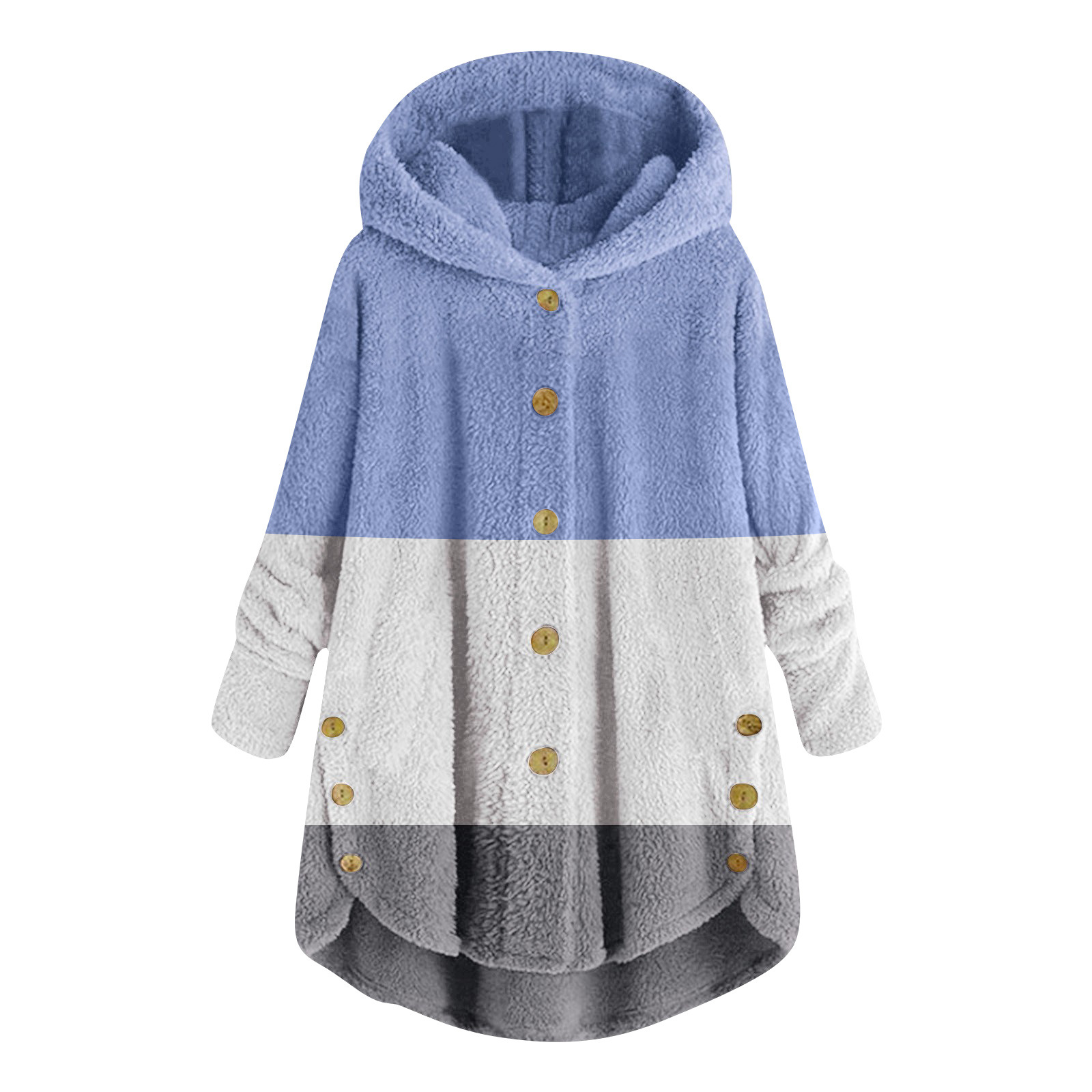 2023 Winter   New Fashion Women's European and American Button Plush Top Color Matching Multicolor Hooded Jacket_voghion.com