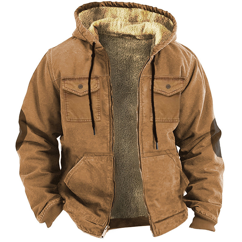 2023 European and American cross-border solid color pattern 3D printing digital printing hooded sweater Brown lining pocket Cotton