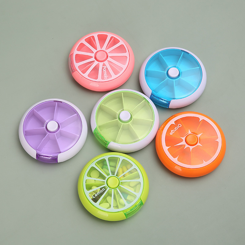  portable mini 7-cell pill box fruit pill box round rotating transparent tablets sub-packed pill box