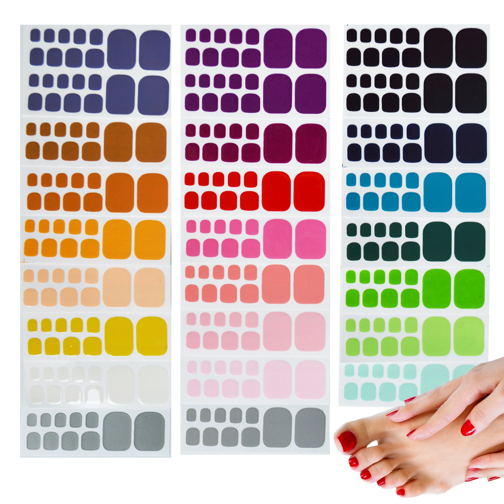 Monochrome Toe Manicure Stickers Full Baking Free Solid Color Nail Stickers Finished Cross-border Set Toe Manicure Stickers
