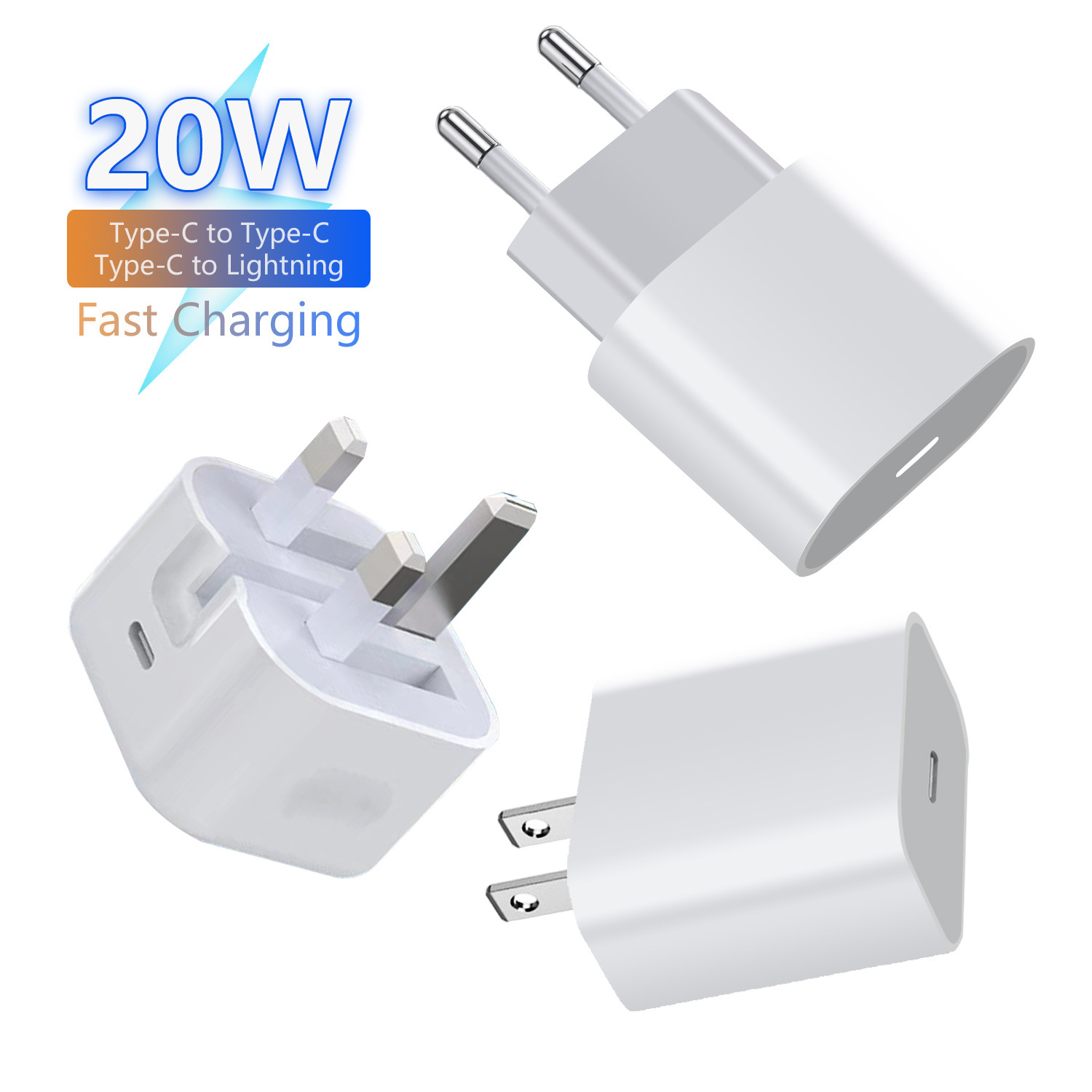 Suitable for Apple 13 mobile phone fast charging charger PD20W European and American British iPhoneX adapter flat wall charging head