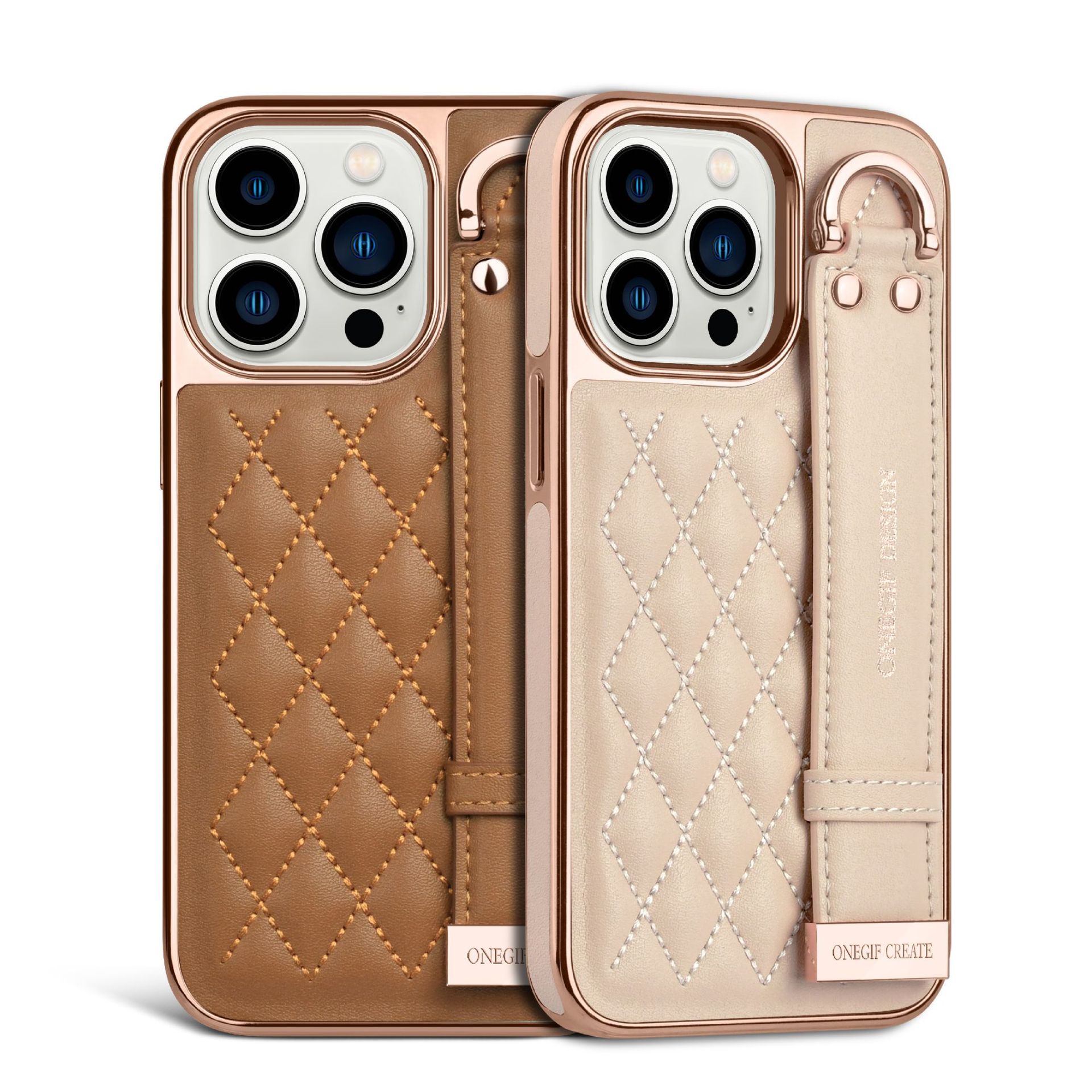 適用iPhone14Promax電鍍手機殼全包側貼時尚小香風腕帶手機保護套