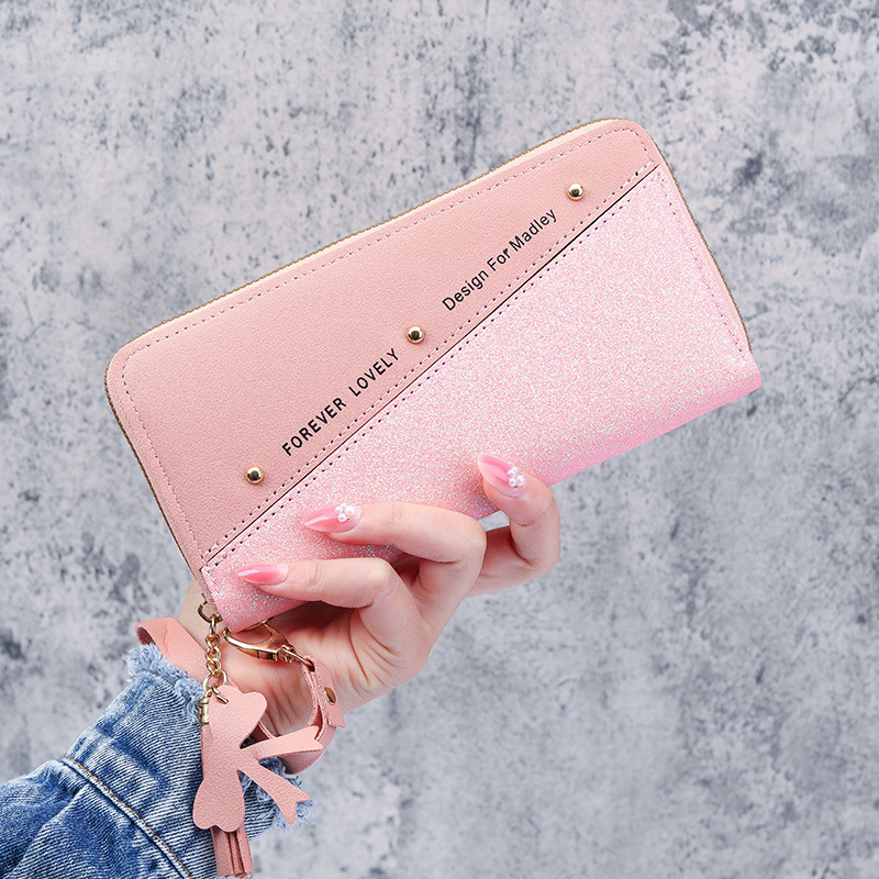 2021 New Wallet Long Women's Zipper Wallet Women's Korean-style Stitching Color Tassel All-match Card Case Mobile Phone Bag
