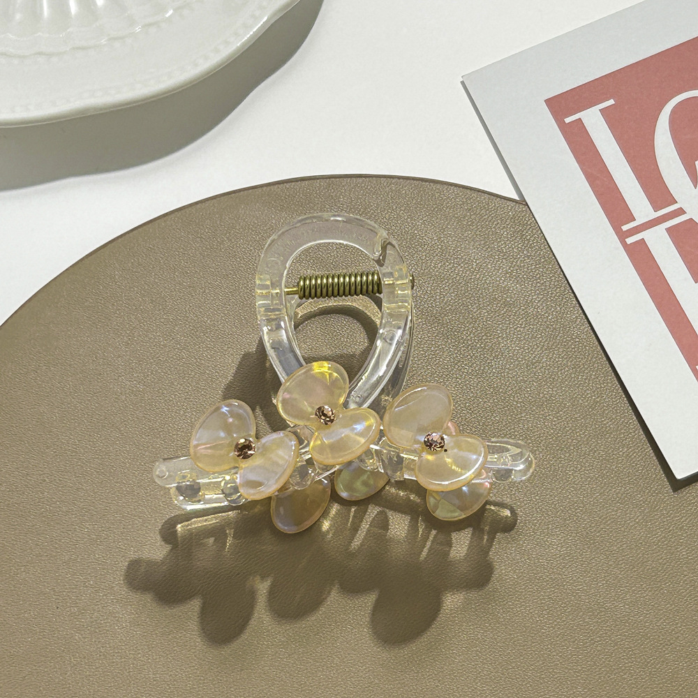 Flower clip two-petal flower shark clip children's hairpin Diamond-embedded plate hairpin medium hairpin temperament headdress hair accessories_voghion.com