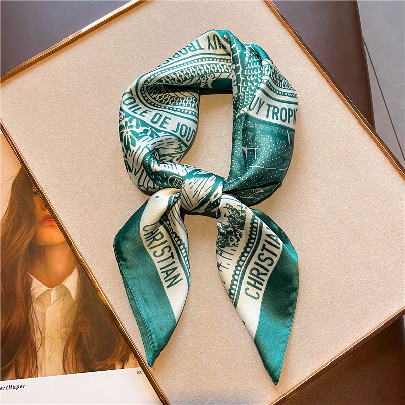 Korean New Small Square Scarf Women's Scarf 70cm Letter Printed Scarf Square Shawl Hair Scarf Wholesale Headscarf Hair Accessories