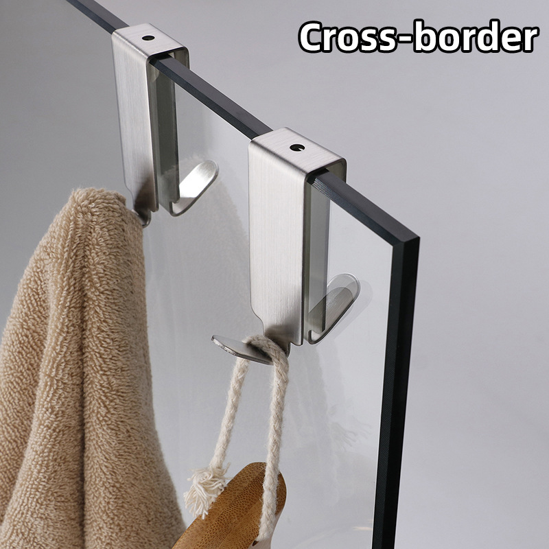 Cross-border Simple Bathroom Bathroom 304 Stainless Steel Punch-free Hook Bath Room Glass Screen Towel Hook