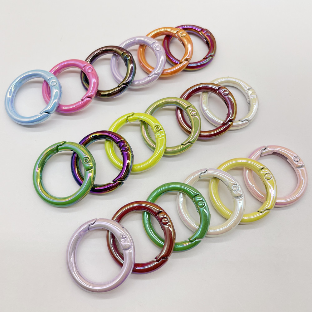 UV plating color AB color spring buckle round mabei spring ring diy jewelry accessories alloy connection keychain