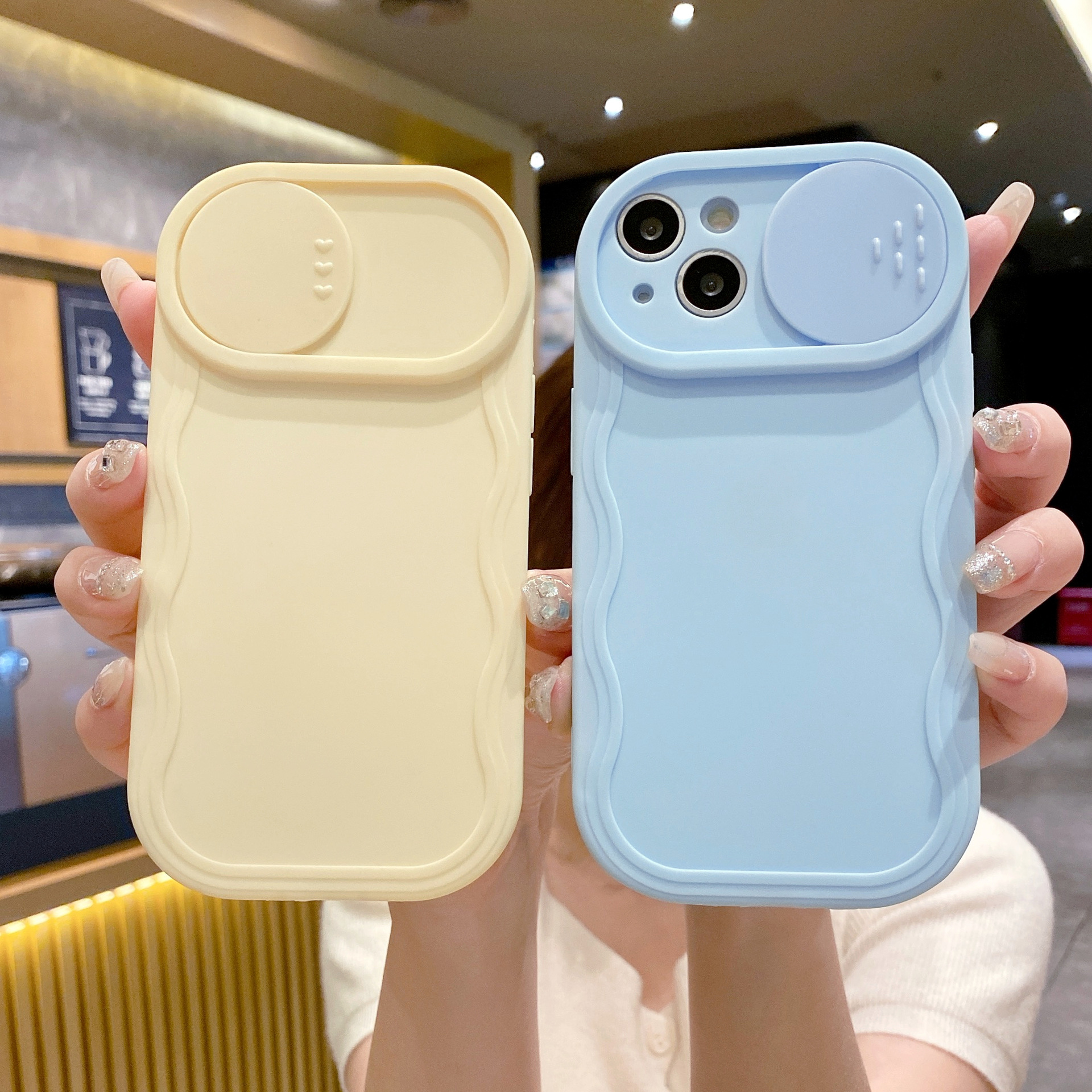 For iPhone16 solid color wave push window mobile phone case Apple 14PRO/8P simple all-inclusive TPU protective case