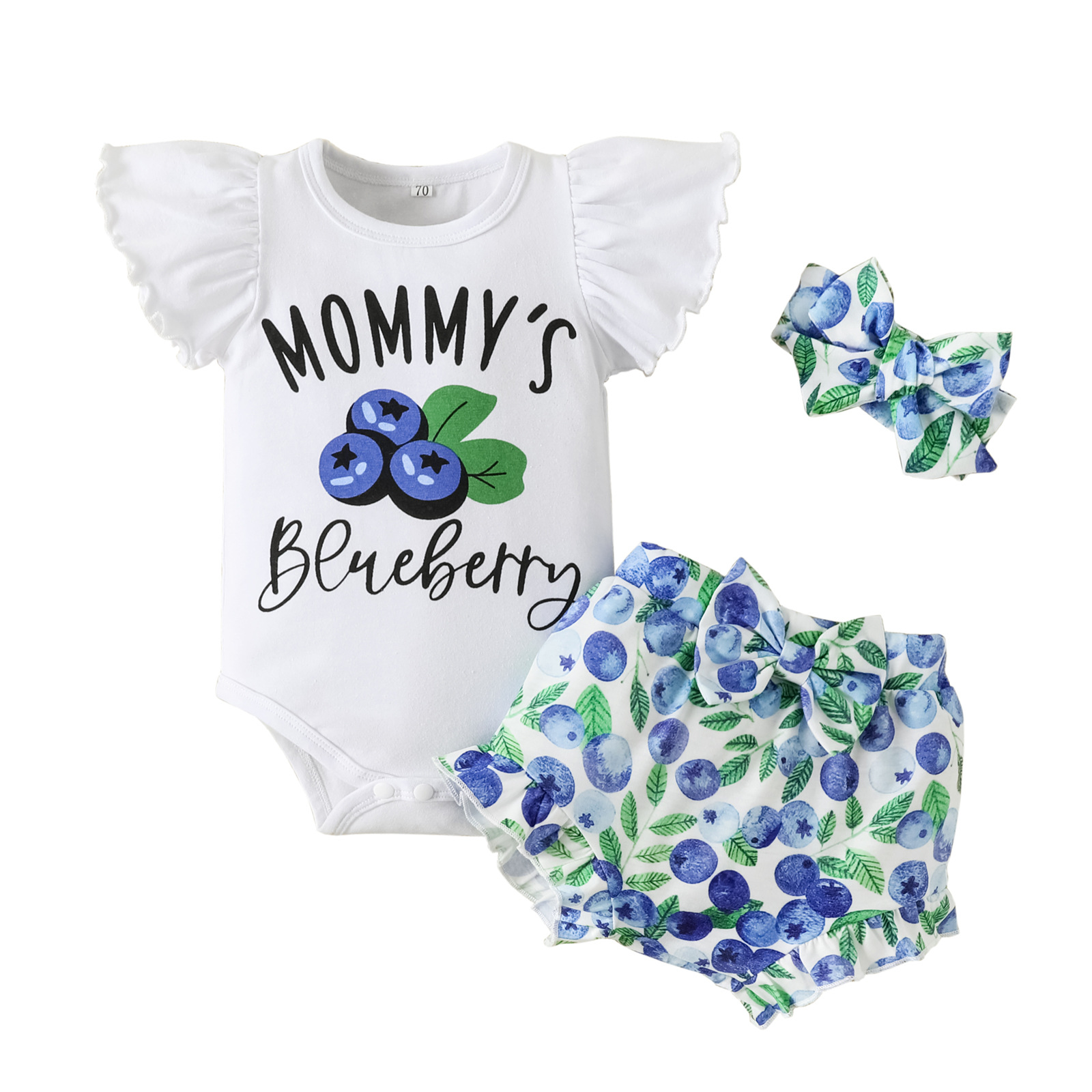Cross-border Children's Wear Baby ins Summer Short-sleeved Set Printed Shorts with Hair Band Three-piece Set Foreign Trade Baby Children's Wear