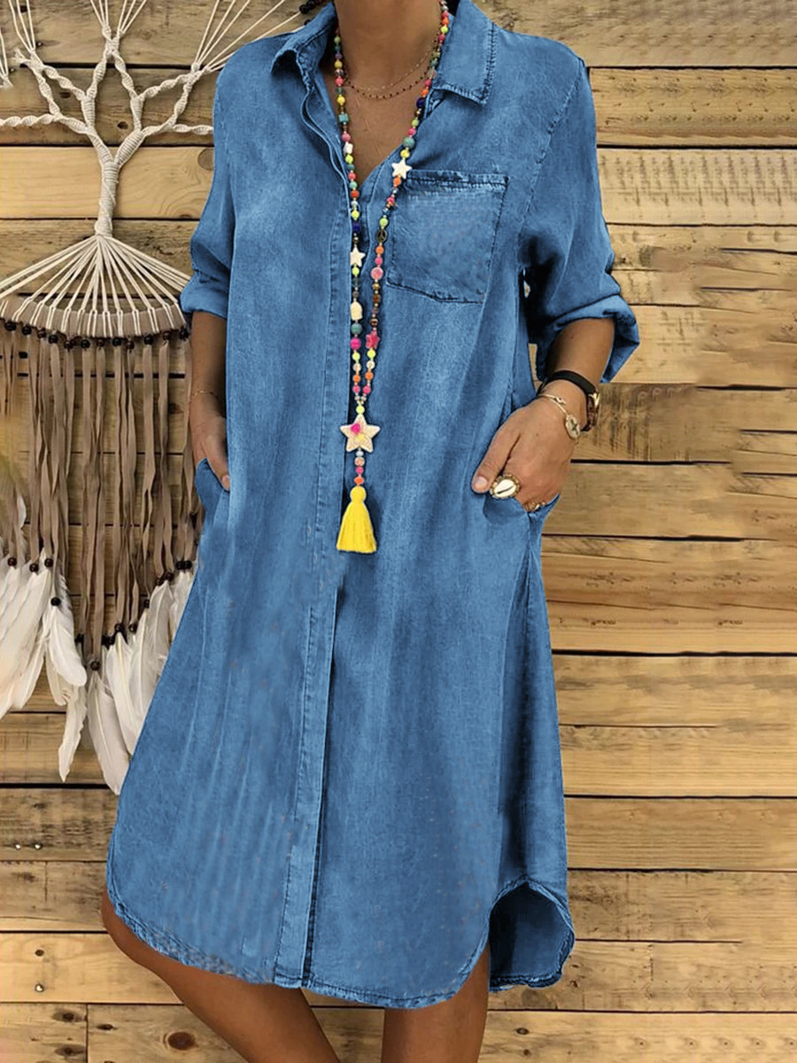 2023 Amazon European and American AliExpress wish plus size Women's Denim dress Foreign Trade Solid Color plus size Casual Dress