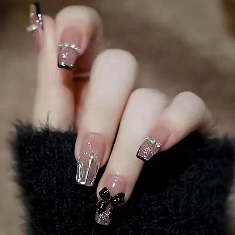 Wear a mature atmosphere ballet nail patch wholesale finished diamond black butterfly net red popular shiny - ShopShipShake