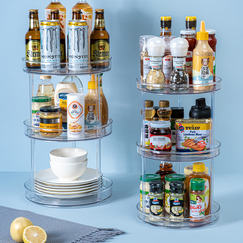 Rotating Kitchen Seasoning Corner Table Top Refrigerator Tray Transparent Seasoning Rack Turntable Storage Box Multi-Layer Storage Rack
