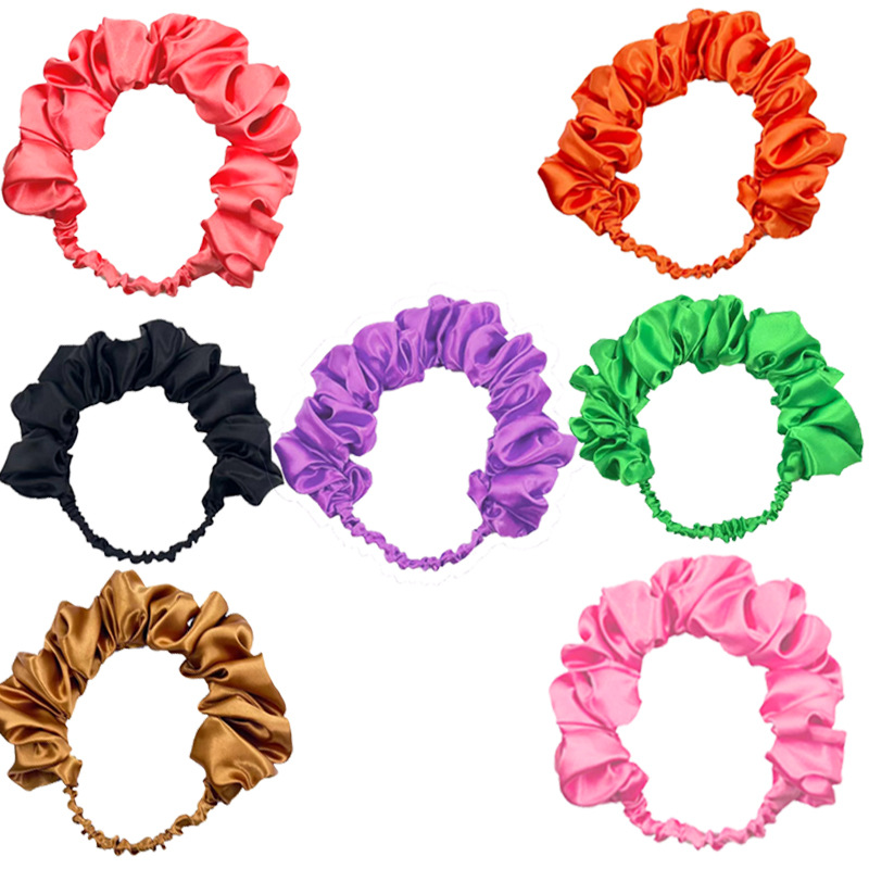 Hot new satin pleated elastic solid color wide-brimmed European and American hair band wholesale Amazon foreign trade 2023