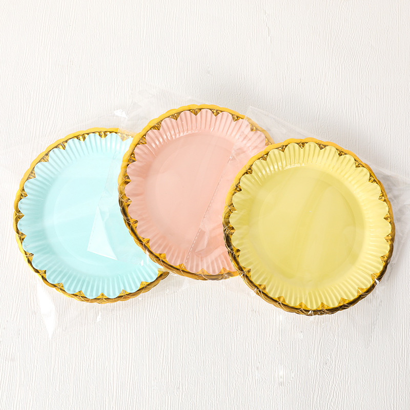 Cross-border Wholesale 7-inch Monochrome Bronzing Lace Paper Tray Party Scene Decoration Cake Disposable Paper Tray