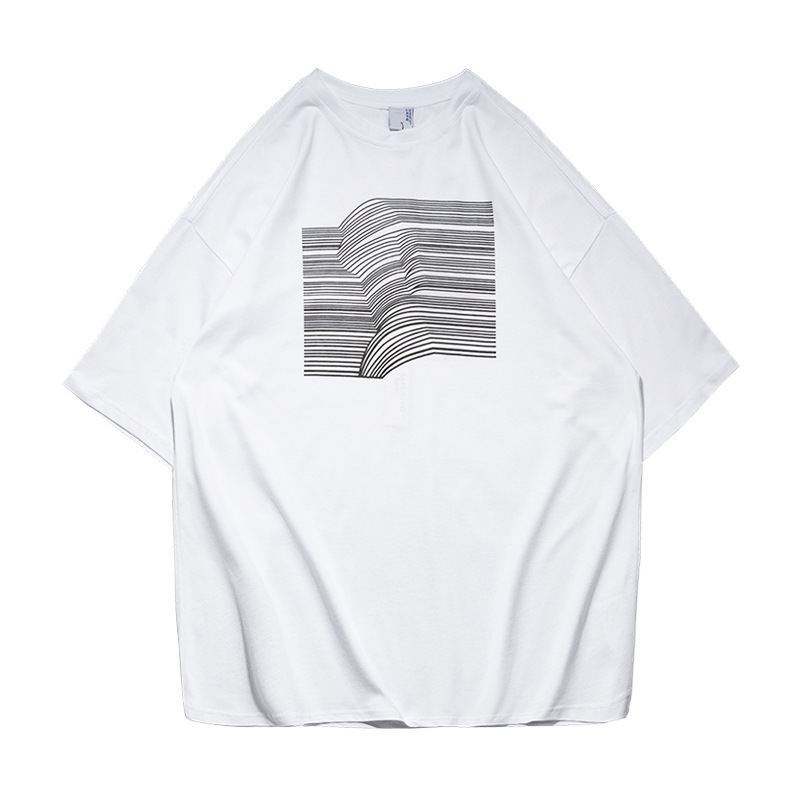 Factory Direct Supply Summer Stripe Printed Short-sleeved T-shirt Men's Fashion Brand Handsome Round Neck Half-sleeved Loose ins T-shirt