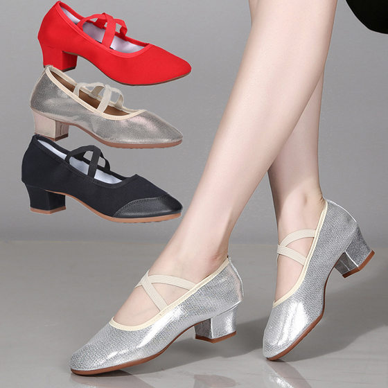 silver Square Dancing Shoes Body Shoes Practice Dancing Shoes Beef Tendon Soft Sole Breathable Shoes for Mother Shoes Dancing Shoes Group