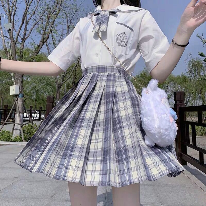 Japanese JK Lattice Dress Youth Spring and Summer Women's JK Uniform Full Embroidered Shirt Gentle One-Knife Sailing Suit Pleated Skirt