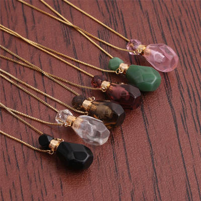 Cross-border semi-precious stone aventurine Crystal flame-shaped perfume bottle aromatherapy essential oil treasure bottle pendant necklace European and American