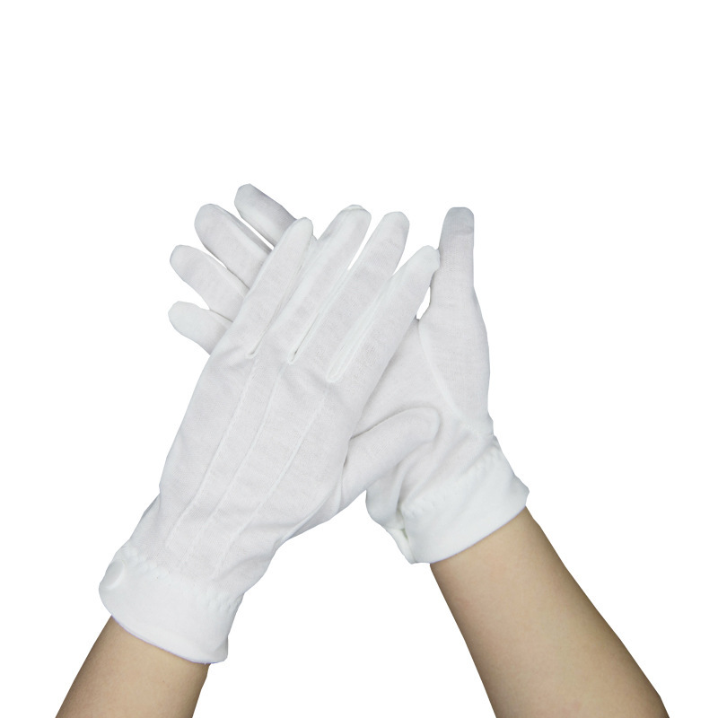 White three-tendon gloves military training performance command cotton gloves jewelry text play with buckle MC homework etiquette gloves
