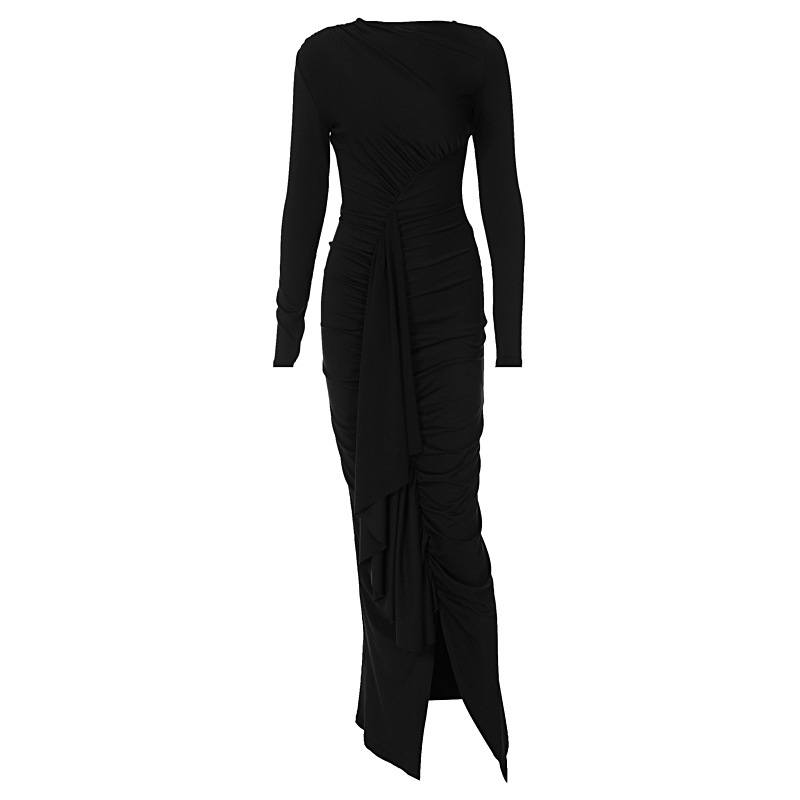 European and American fashion sexy long-sleeved hip skirt 2023 autumn and winter women's new split fishtail dress women