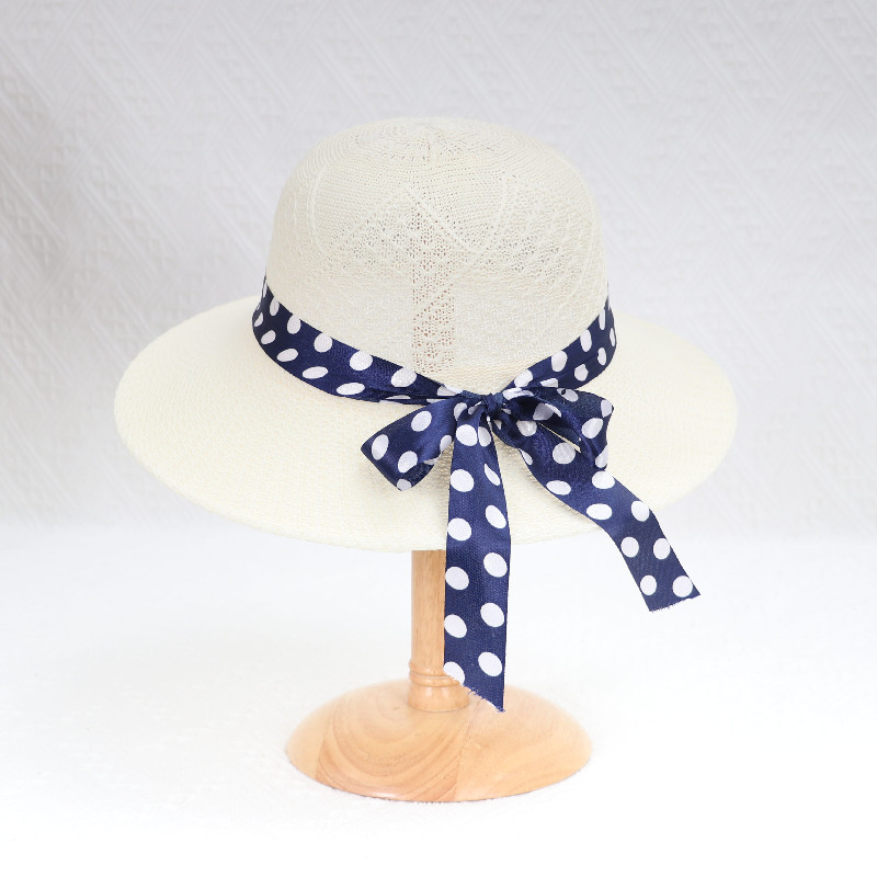 Hat Women's Summer Large Eaves Polka Dots Korean Foldable Hat Outdoor Travel Showing Face Small Beach Hat Sunscreen Sunshade Hat