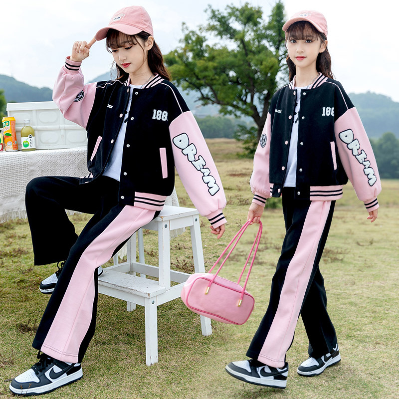 2024 spring children's clothing new girls clothes big children's suit two-piece baseball uniform sports coat wholesale