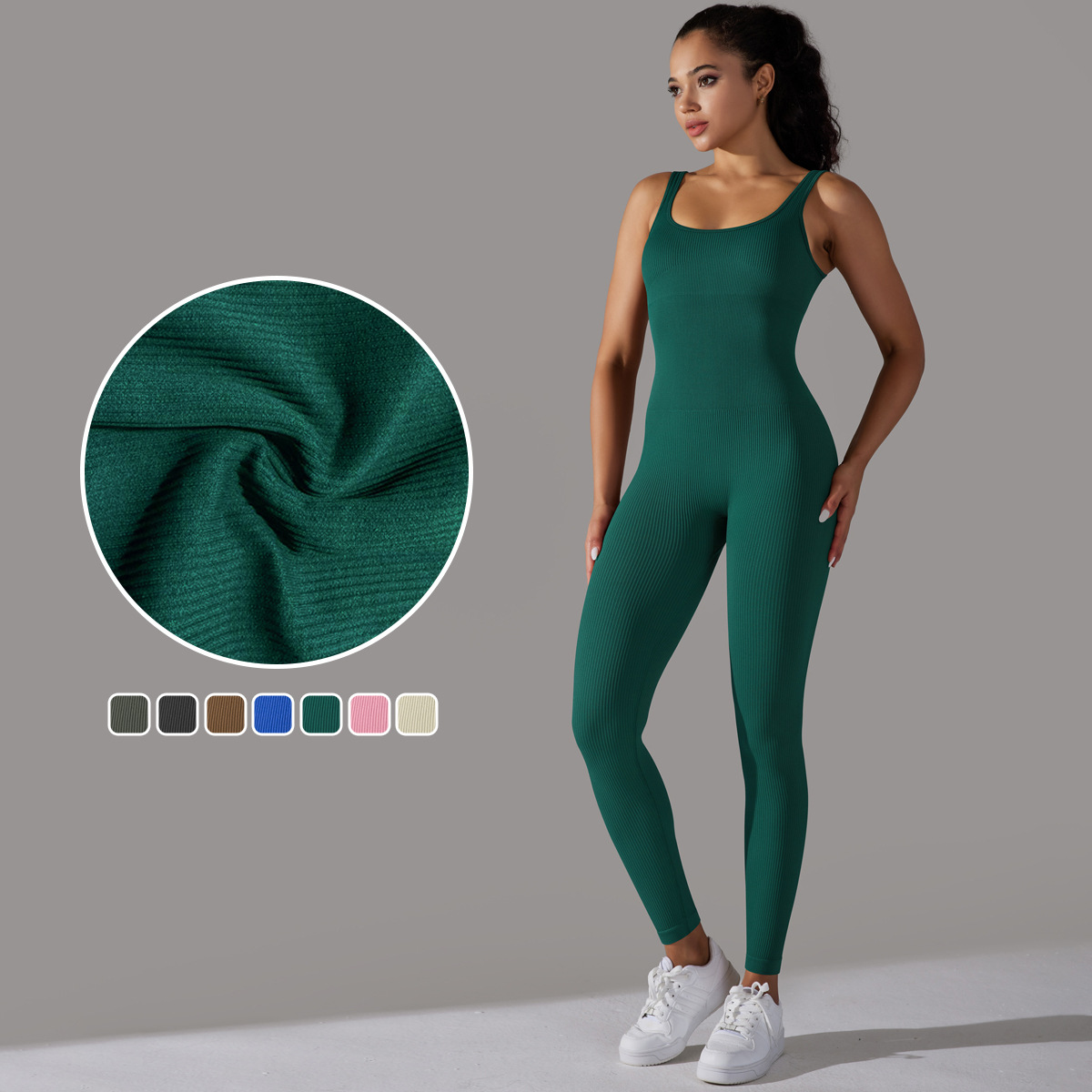 Spring European and American Internet celebrity seamless thread one-piece yoga clothes dance belly contracting slim sports stretch tight jumpsuit