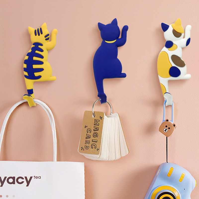 New cross-border cute cat tail refrigerator sticker hook seamless refrigerator sticker clothes hook storage home supplies decoration