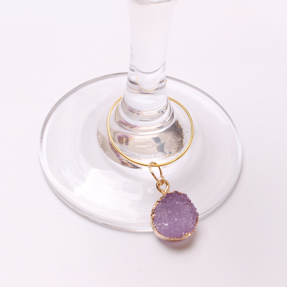 Cross-border Wine Bureau Gift Goblet Crystal Cluster Pendant Round Color Crystal Teeth Wine Glass Ring Perfumery Bottle Wine Glass Pendant