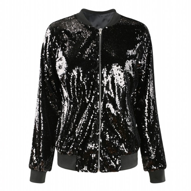Factory in stock wholesale women's autumn sequin jacket plus size loose bead baseball jacket European and American women's clothing