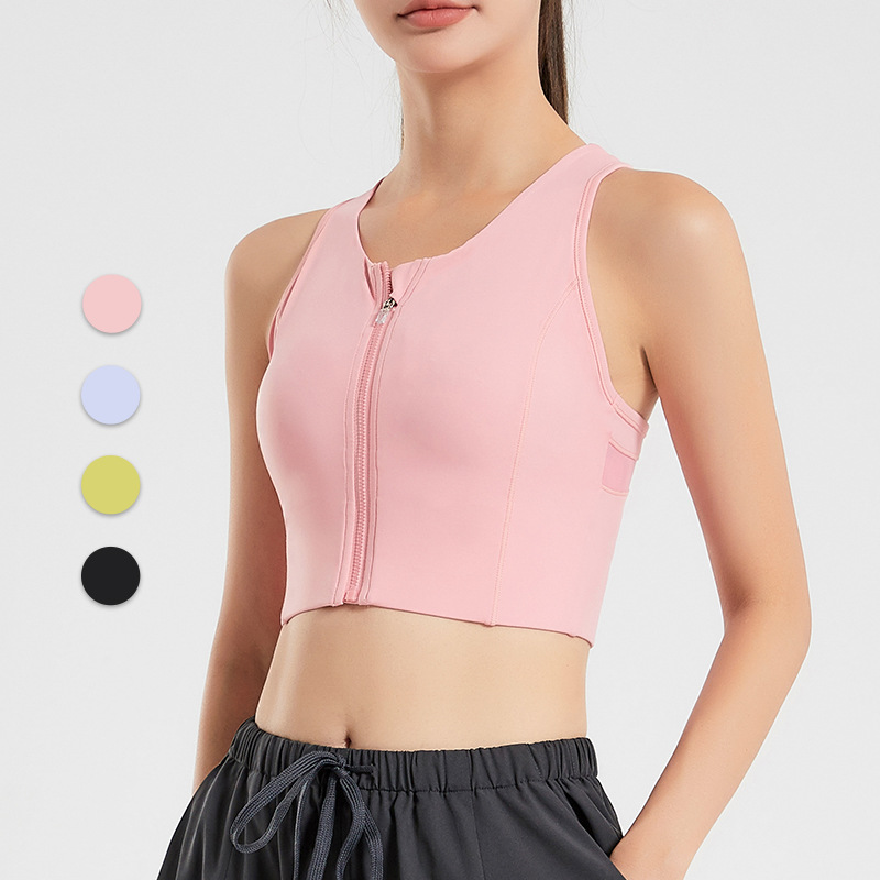 Plus size new high-strength one-piece shockproof sports underwear running fitness bra summer front zipper yoga vest for women