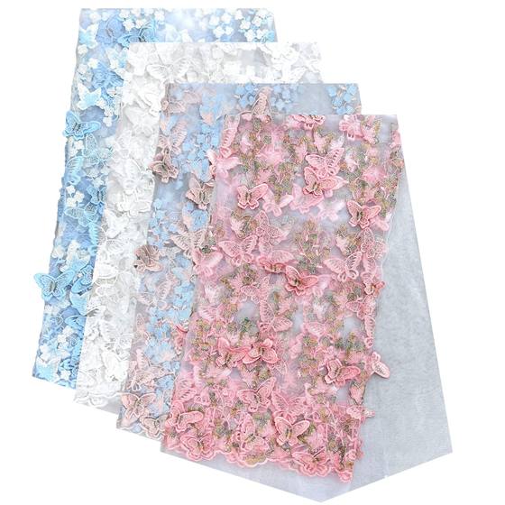 In stock unilateral milk silk 3D butterfly LACE women's dress dress evening dress mesh three-dimensional embroidery fabric LACE