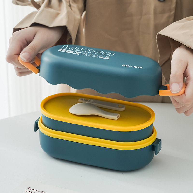 Morandi food grade double-layer lunch box high temperature resistant microwave lunch box high-looking light food crisper