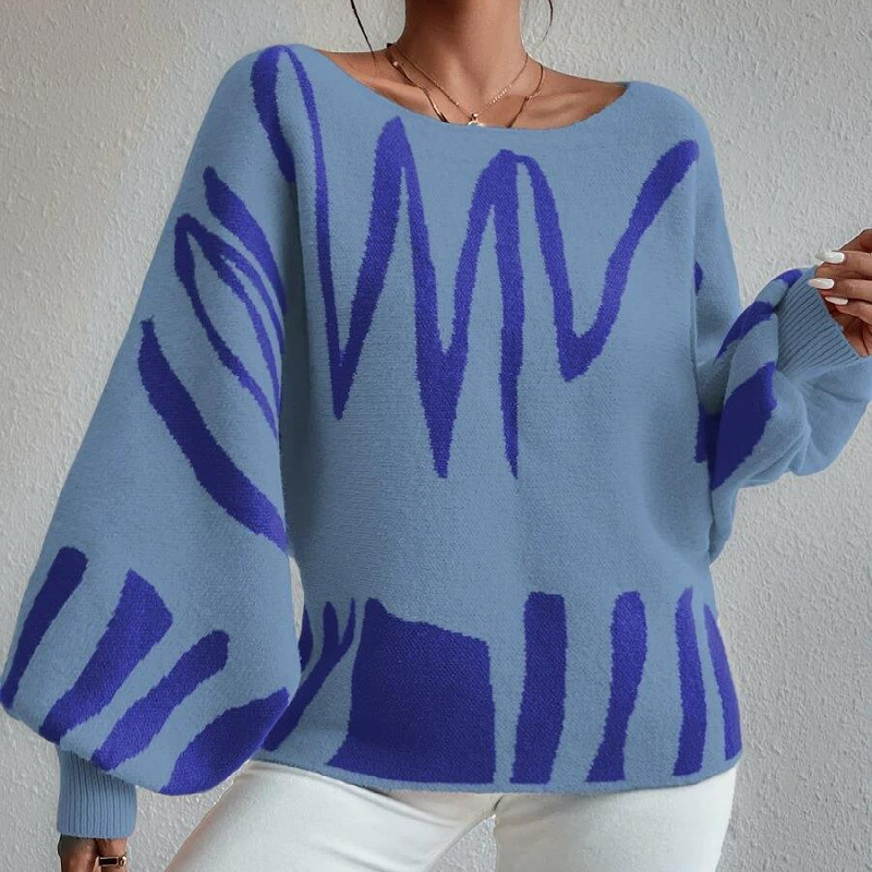 European and American Foreign Trade New Loose Pullover Knitted Sweater Women's Cross-border Amazon Lantern Sleeve Design Sense Sweater Women