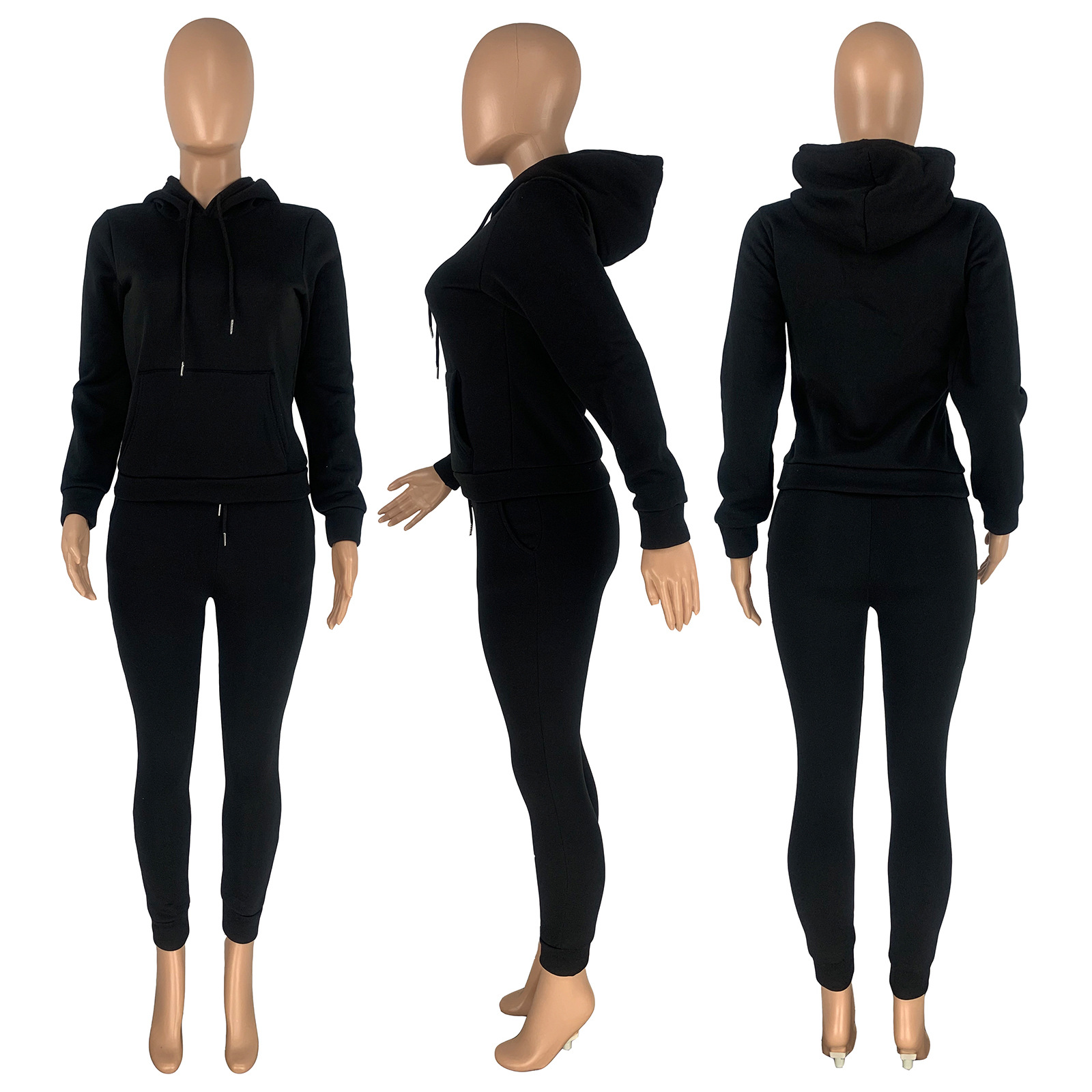 HR8197 European and American women's clothing  independent station supply autumn and winter plus velvet drawstring hooded two-piece set_voghion.com