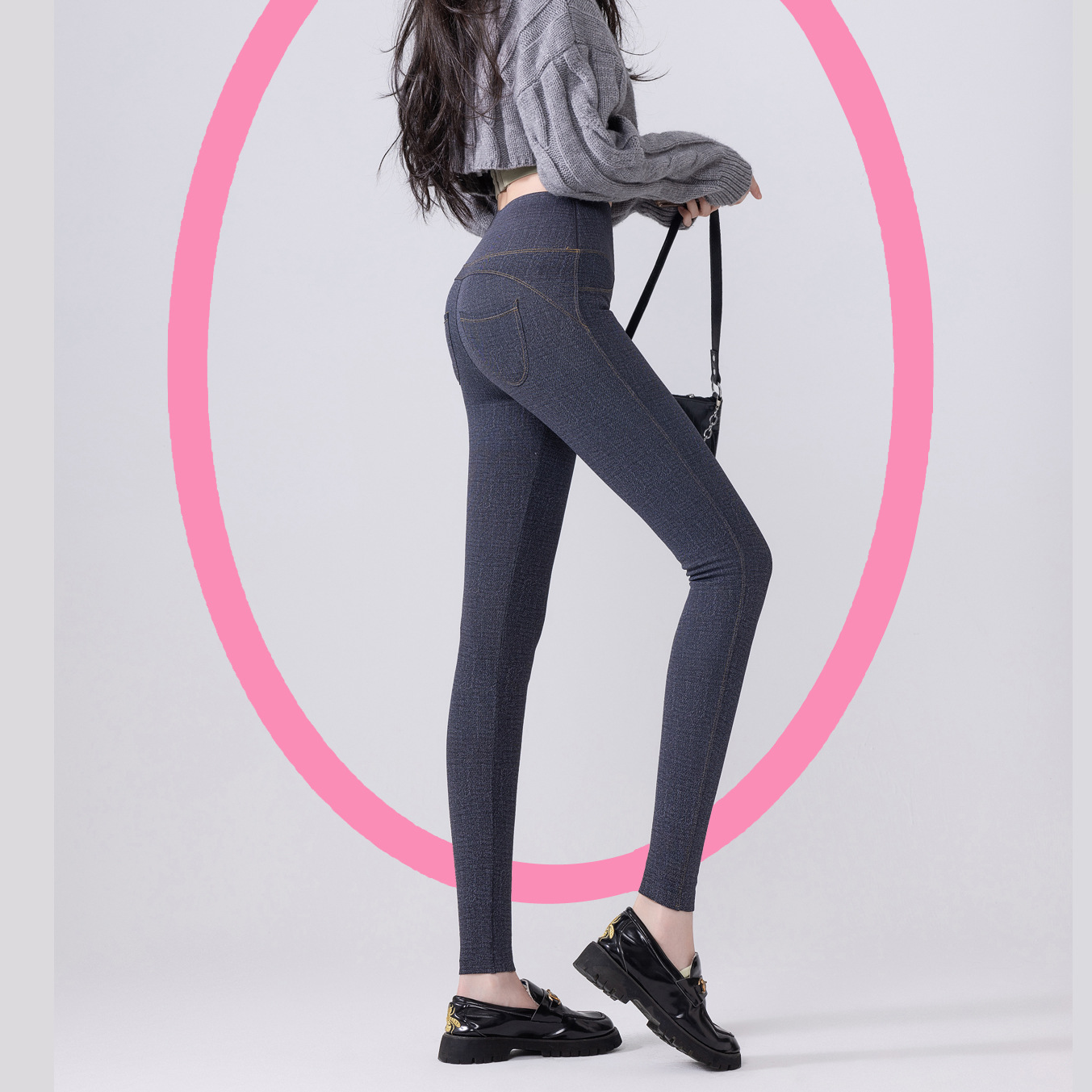 Autumn and winter New curve Denim thin velvet slim-fit stretch high waist outerwear Barbie pants yoga pants shark pants