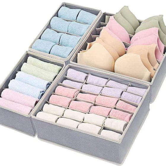 Foldable Mesh Underwear Storage Box Socks Bra Underwear Drawer Type Divided Storage Finishing Box Four-piece Set