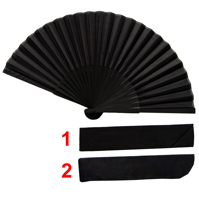 In stock cross-border bamboo fan handle black bone black silk fan cool silk fan dark Loli