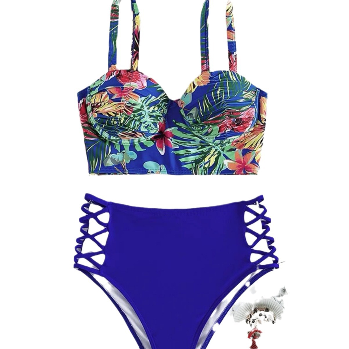 2024 European and American new sexy hard cup steel bracket printed split swimsuit bikini cross-border AliExpress wholesale hot sale