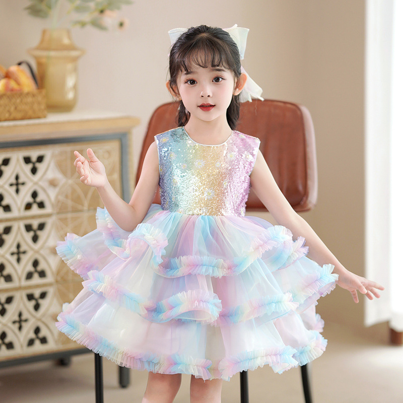Children's Dress 2-13 Years Old Girl's Dress Summer Vest Rainbow Princess Dress TUTU Dress Wedding Dress Dress