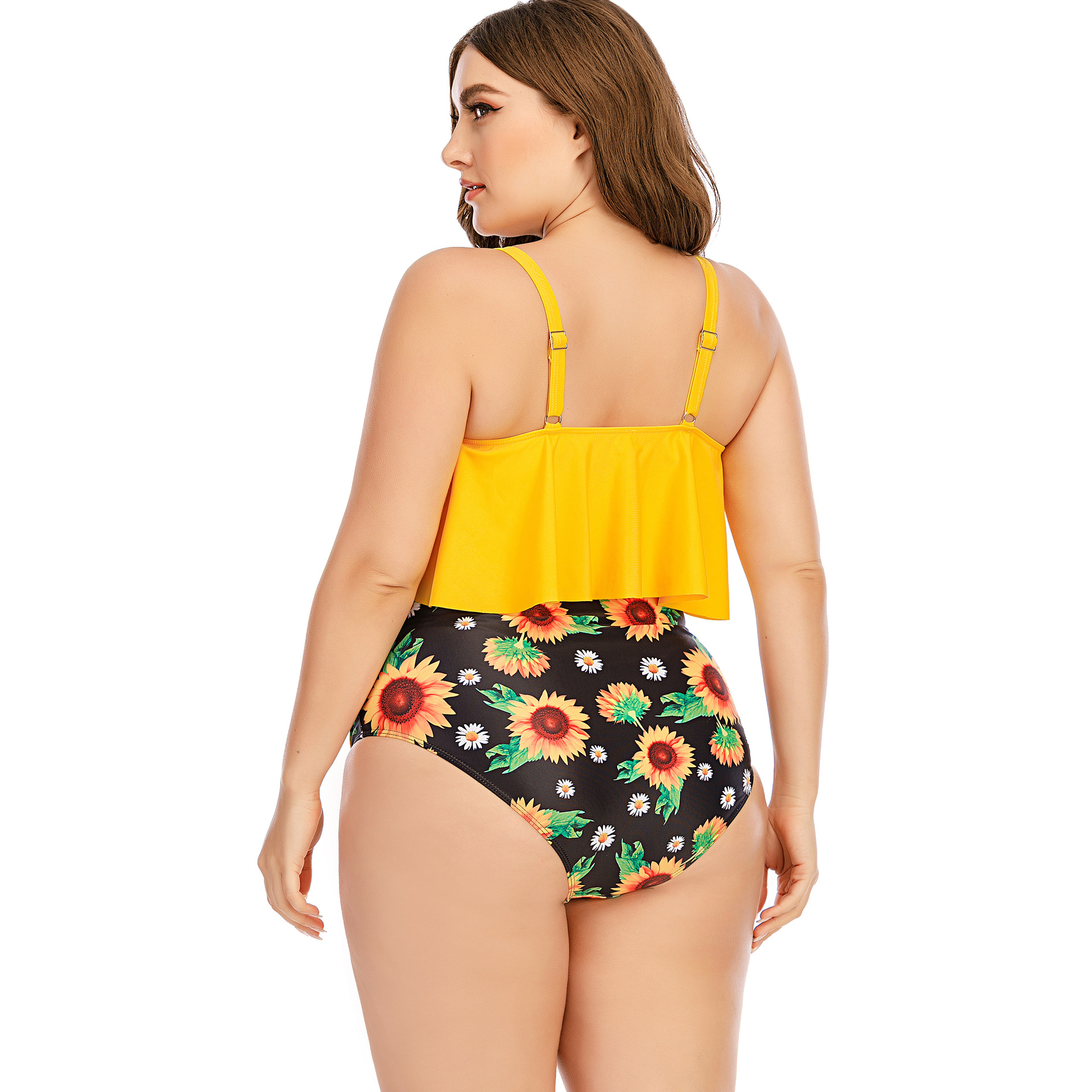 Sea Grove21054 Cross-border Swimming Small Fresh Women's European and American Large Size Swimsuit High Waist Printed Bikini Split