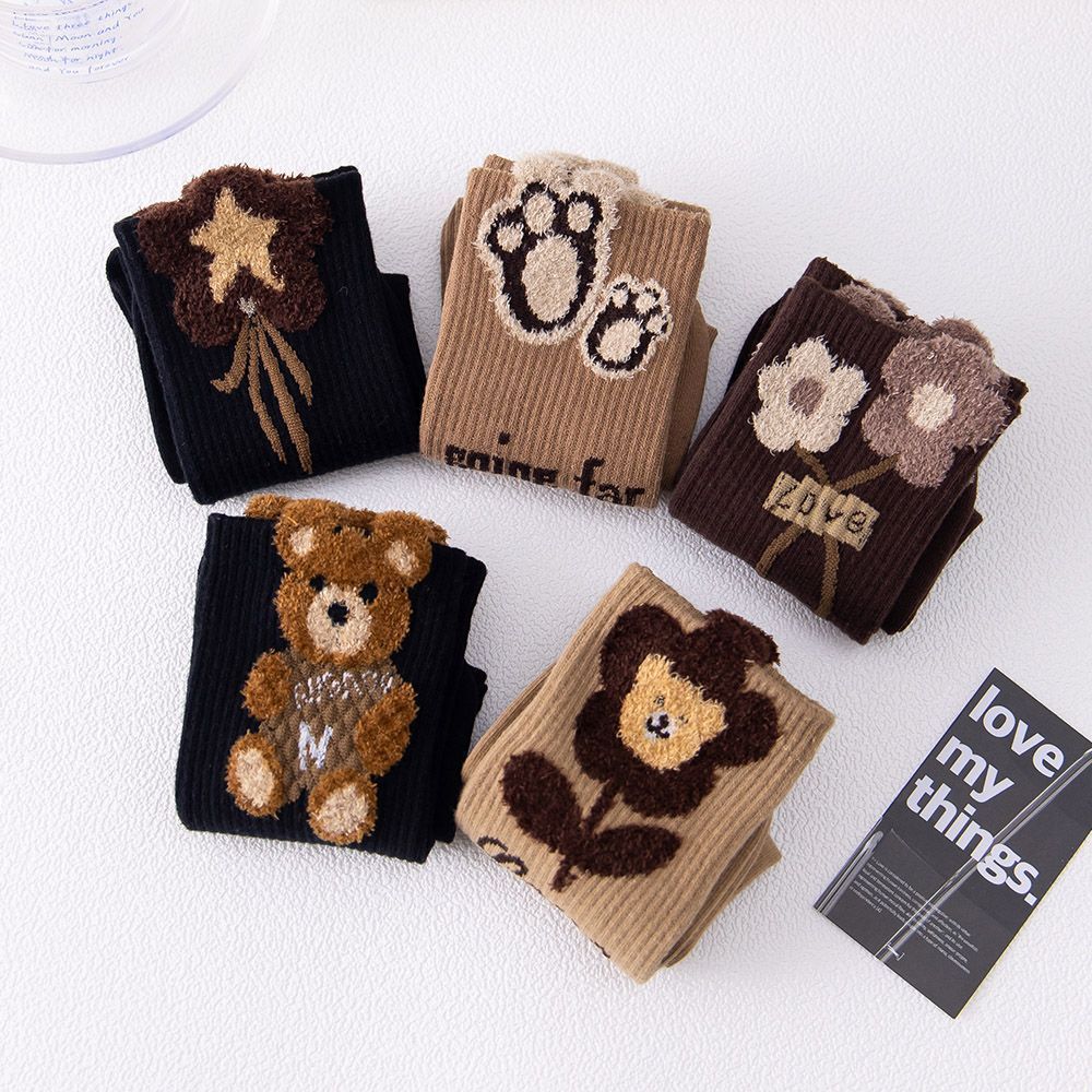 Socks Women's Autumn and Winter Plush Jewelry Feather Yarn Net Red Three-dimensional Cartoon Flower Bear Japanese Socks