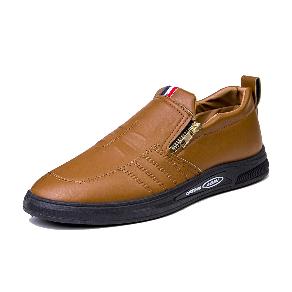 2022 autumn new leather shoes men's business casual shoes Joker zipper casual shoes a generation of hair