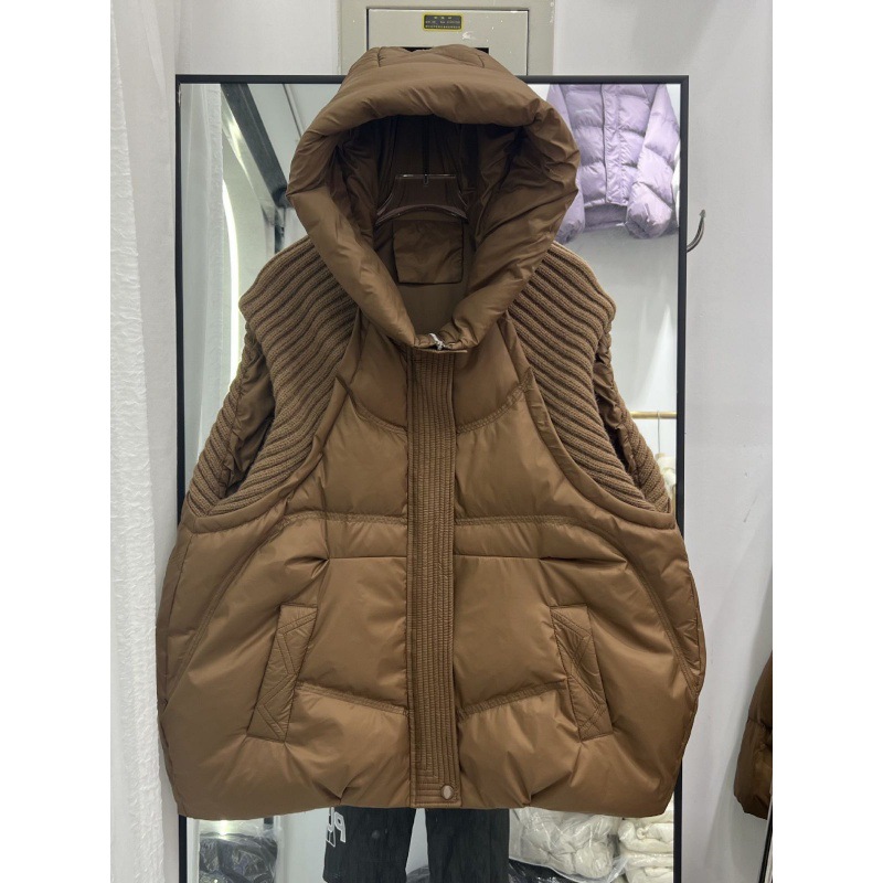 Cross-border autumn and winter New down jacket women's vest short hooded thickened knitted wool white duck down vest coat fashion