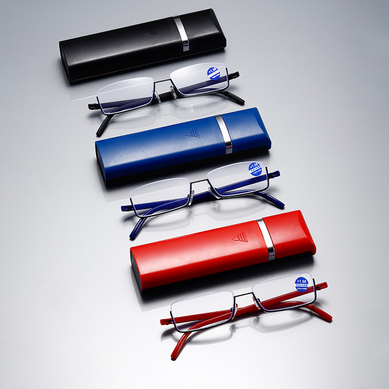 Fashion New half frame reading glasses men and women portable fashion with box anti blue light cross-border reading glasses in stock
