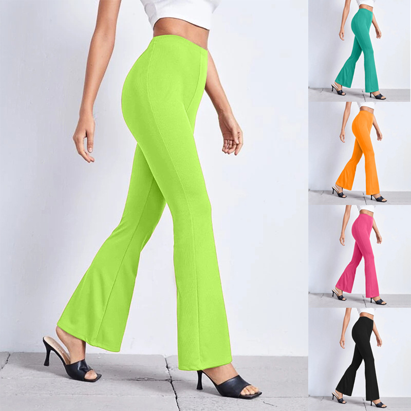 Amazon spring and summer European and American women's solid color elastic high waist slimming pants yoga sports micro-style casual pants