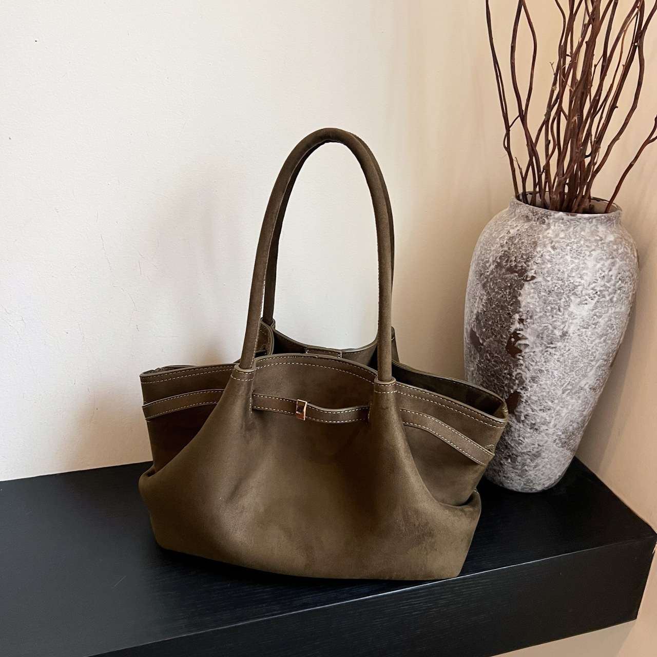 Cross-border large-capacity frosted tote bag 2025 pleated retro Deme.llier wing bag shoulder underarm bag