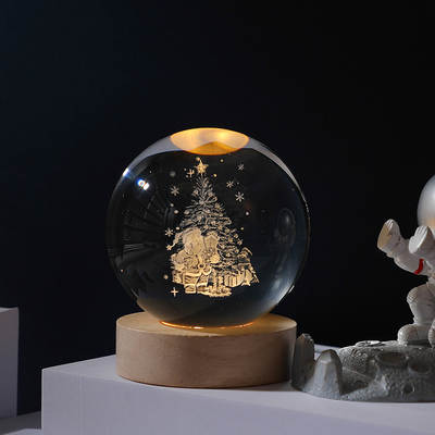 Cross-border factory direct crystal ball carved 3d luminous glass ball desktop decorative ornaments night light across the New Year gift